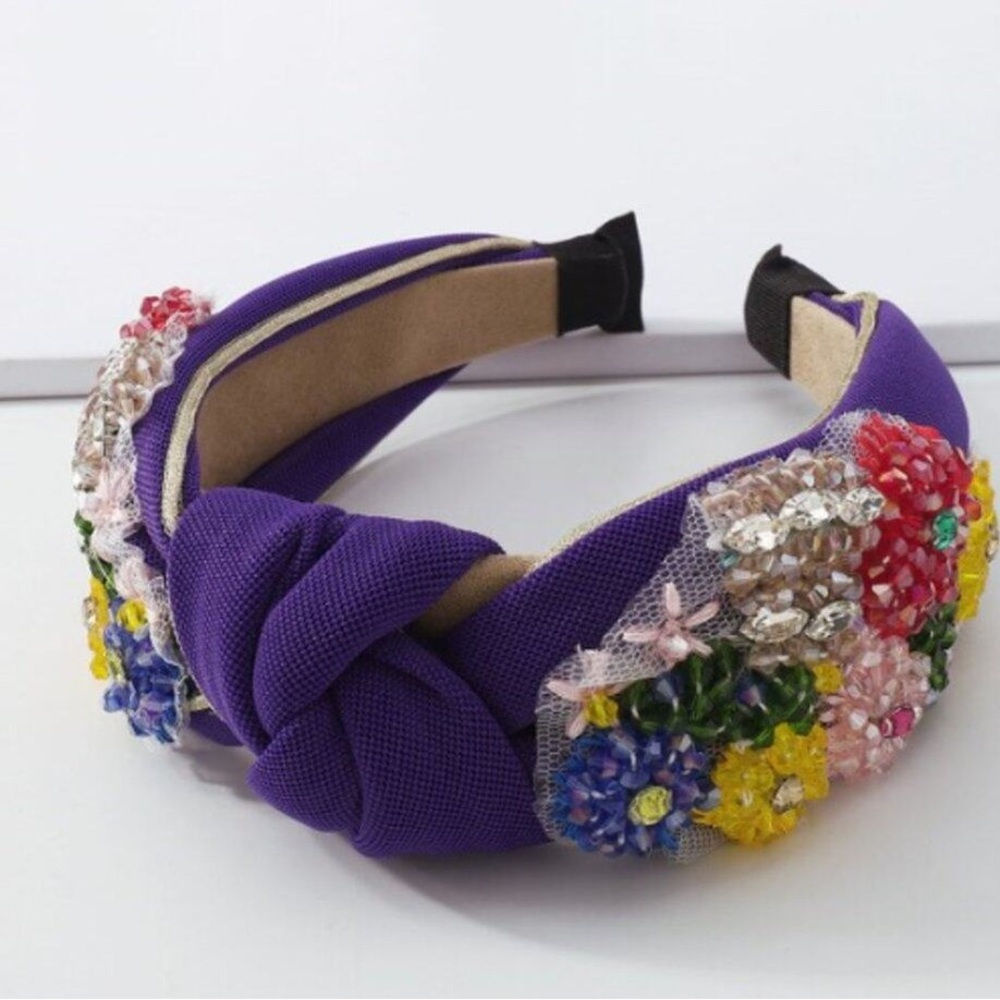 Floral Embellished Purple Headband
